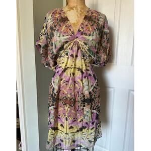 Anthropologie Leifsdottir 100% Silk Mini Dress butterfly bohemian sz 8 tie dye